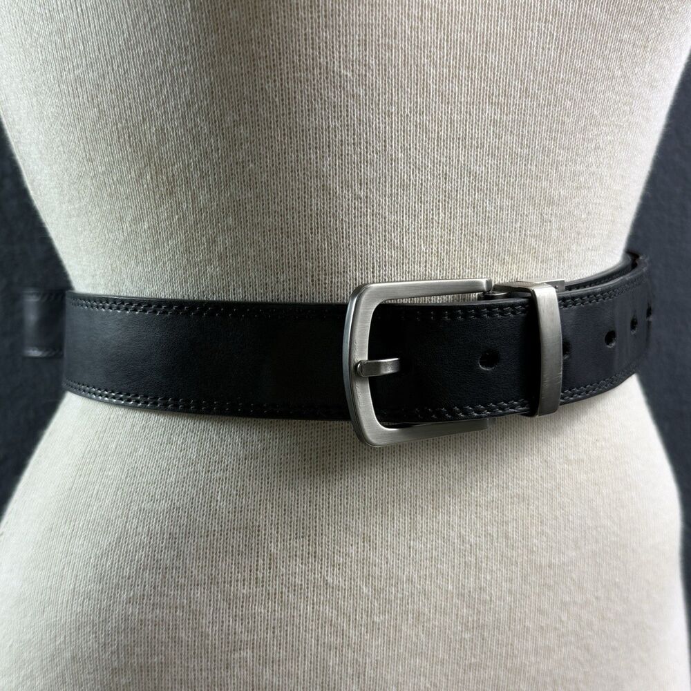 Dickies Mens Reversible Belt Black Brown Leather Size 36 Nickel Buckle Casual